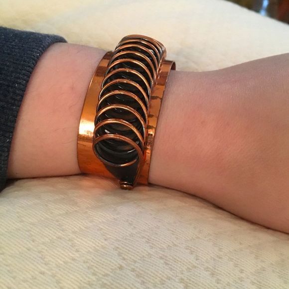 RENOIR Copper Cuff Bracelet with Copper Coil Roll Design - Picture 4 of 5